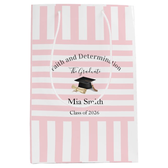 Gift Bags Pink White Stripe Graduation 2026 (Front)
