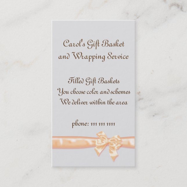 Gift Basket Service Template, Simple Peach Ribbon Business Card (Front)