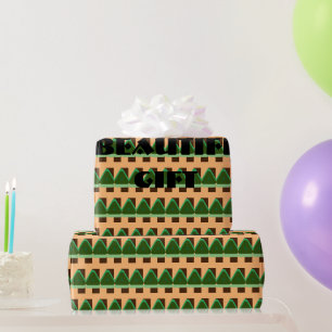 GIFT _BEAUTIFUL_LETTER_TREE_GREEN__BROWN_BLACK  WRAPPING PAPER