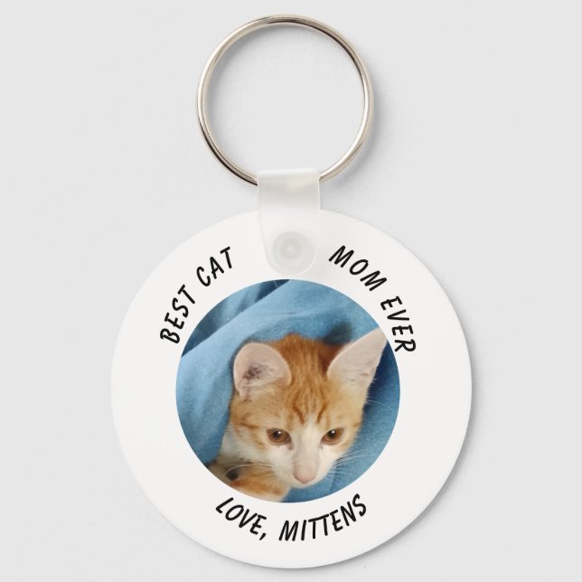 Gift Best Mum Cat personalised Cat Photo and Name Key Ring (Front)