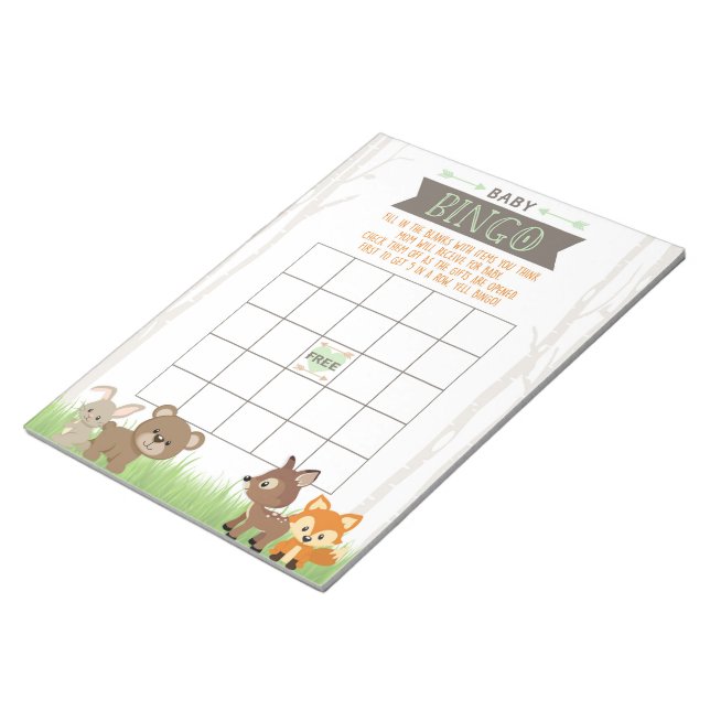 Gift Bingo Woodland Animals Baby Shower Game Pack Notepad (Angled)