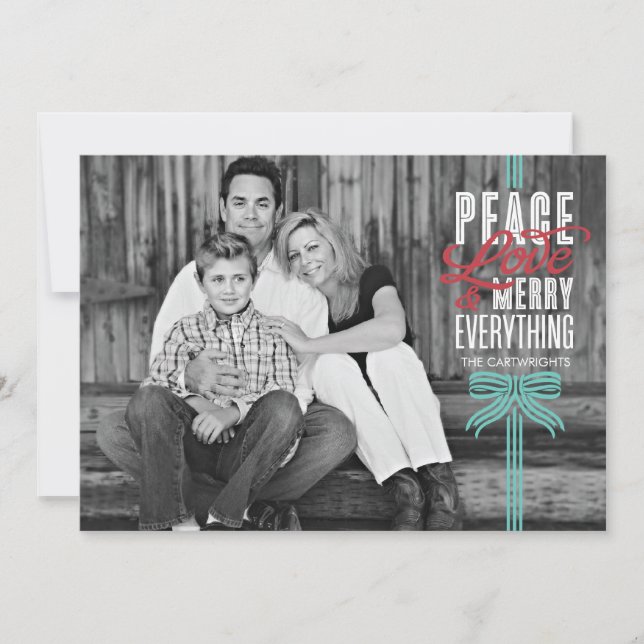 Gift Blue Ribbon Wrapped Holiday Photo Card (Front)