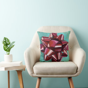 Gift Bow Painting - Holiday Decor Cushion