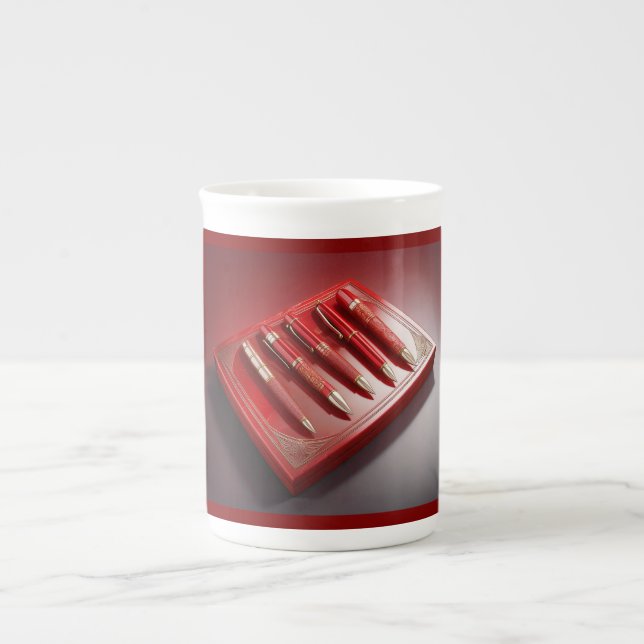 Gift Box And Five Unique Ballpoint Pens Bone China Mug (Front)