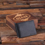 Gift Box & Black Bifold Card Holder Leather Wallet<br><div class="desc">This set comes with 1 wallet and 1 wood box. It is a special gift for a father,  boyfriend or husband. Currency and credit cards are shows for scale and are not included (sorry.)</div>