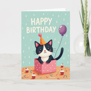 Gift Box Cat Birthday Card