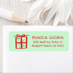 Gift Box Doodle CHRISTMAS Holiday Return Address Label