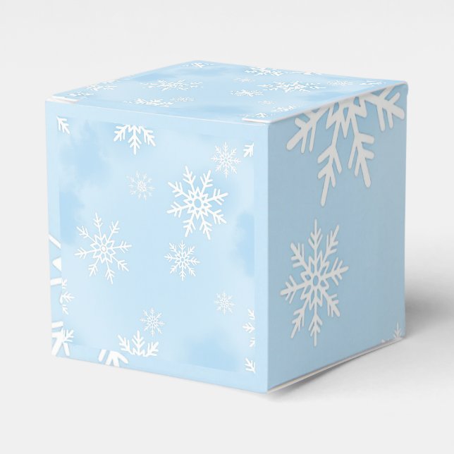 Gift Box with White Snowflakes on Blue Background  (Front Side)