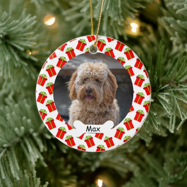 Gift Boxes Custom Pet Puppy Dog Photo Ceramic Ornament (Tree)