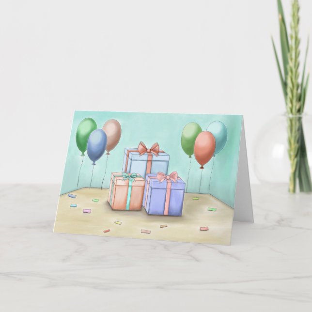 gift boxes with balloons  holiday card (Front)