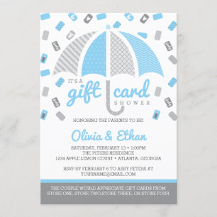 Gift Card Baby Shower Invitation, Baby Blue, Grey