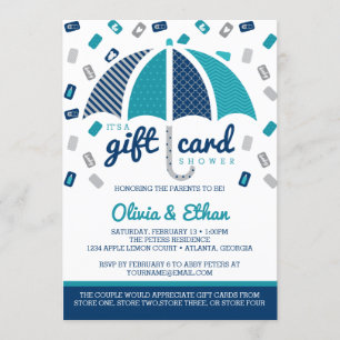 Gift Card Baby Shower Invitation, Navy, Teal
