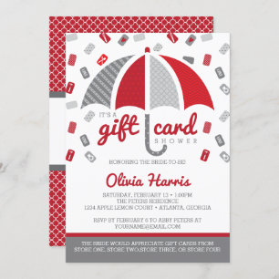 Gift Card Bridal Shower Invitation, Red, Grey