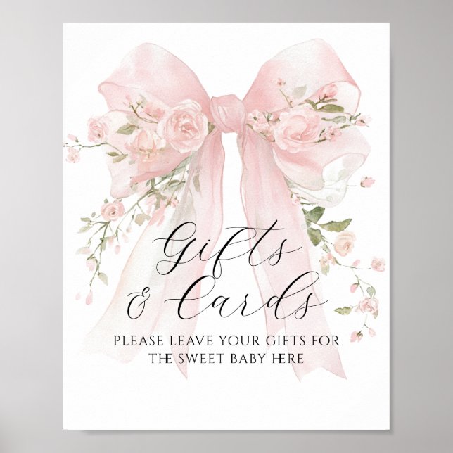 Gift & Card Floral Bow Flower Girl Baby Shower Poster (Front)
