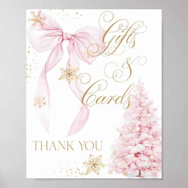 Gift Card Pink Bow Cold Outside Baby Shower Poster (Front)