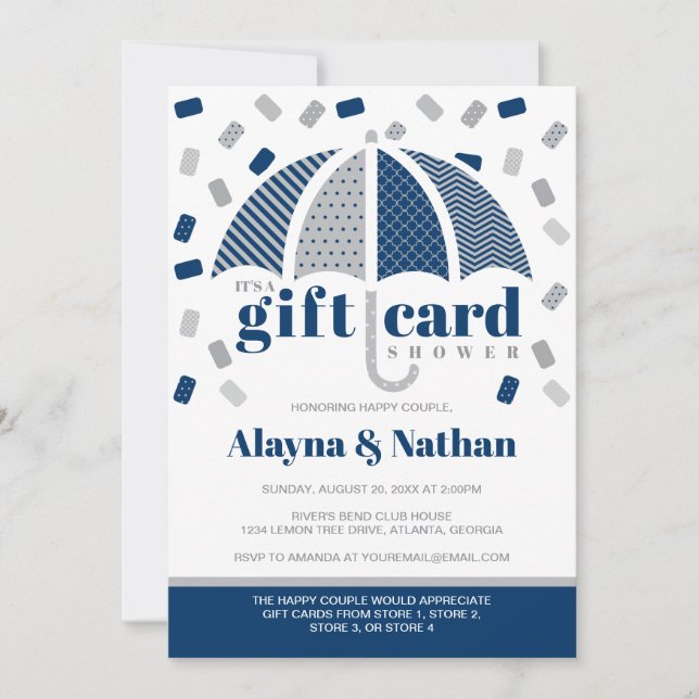 Gift Card Shower Invitation in Blue and Grey (Front)