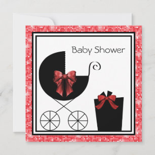 Gift Carriage Red & Black Baby Shower Invitations