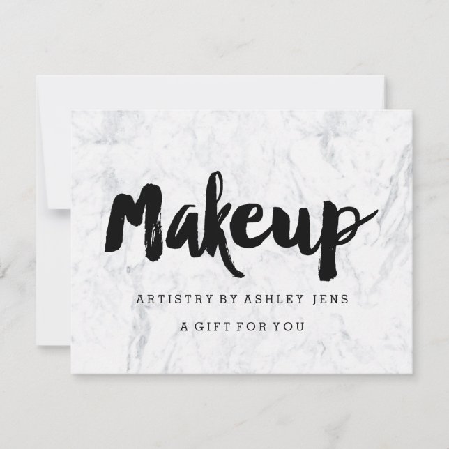 Gift certificate black makeup script white marble (Front)
