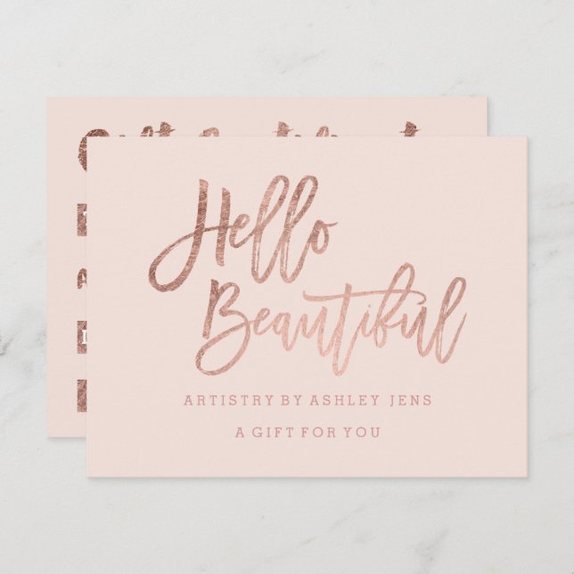 Gift certificate blush rose gold hello beautiful invitation (Front/Back)