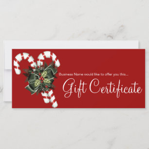Gift Certificate Candy Canes & Dark Green Bow