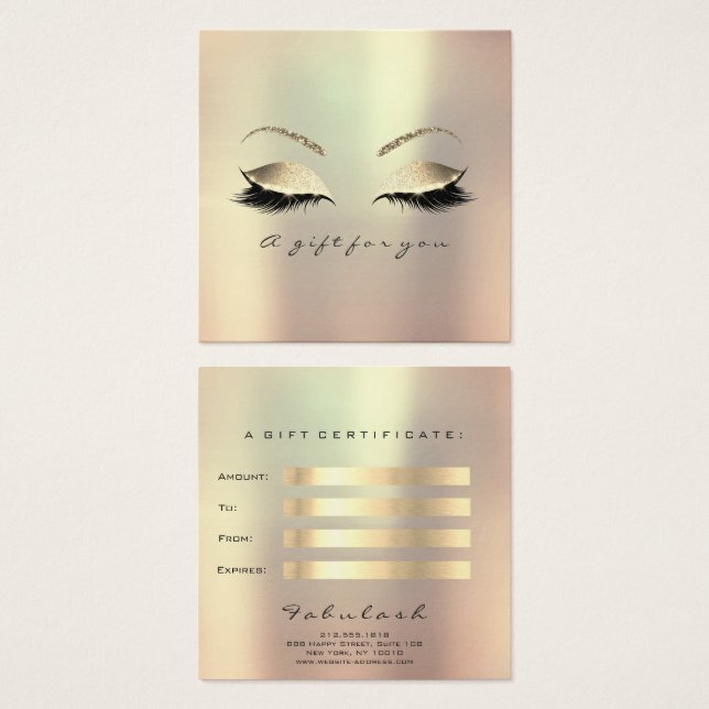 Gift Certificate Champaign Gold Lashes Makeup Glam (Front & Back)