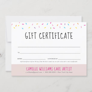 GIFT CERTIFICATE cute fun colourful sprinkles bake
