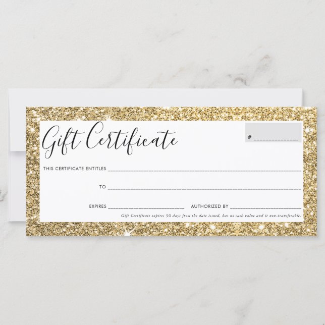GIFT CERTIFICATE elegant chic glam gold glitter (Front)