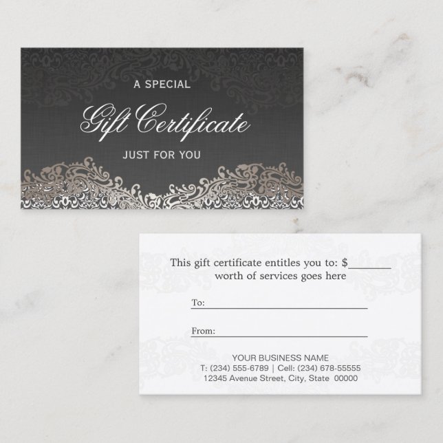 Gift Certificate - Elegant Vintage Silver Damask (Front/Back)