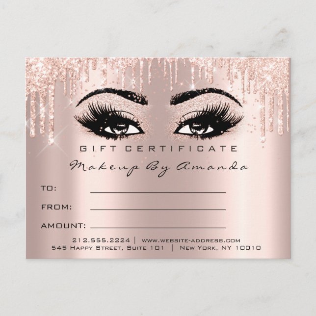 Gift Certificate Eyelashes Confetti Makeup Glam Postcard (Front)
