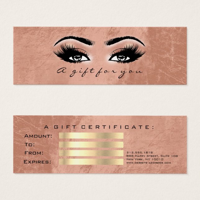 Gift Certificate Gold Copper Lashes Makeup Artist (Front & Back)