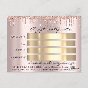 Gift Certificate Gold Drip Holidays Confetti Rose Postcard