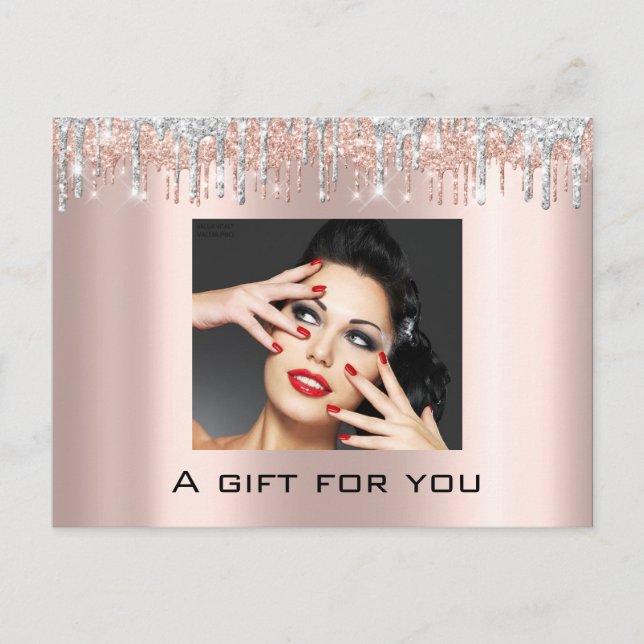 Gift Certificate Holidays Beauty Rose Makeup Silve Postcard (Front)