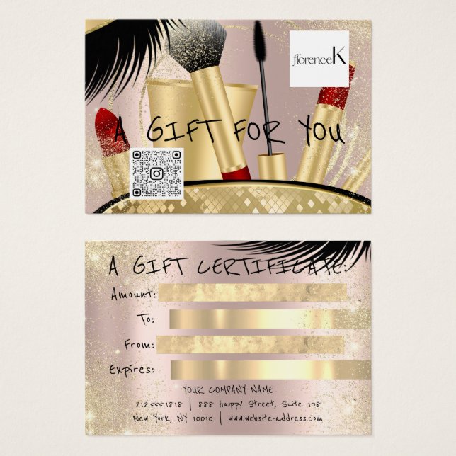 Gift Certificate Lash Makeup Logo QR Rose Gold (Front & Back)