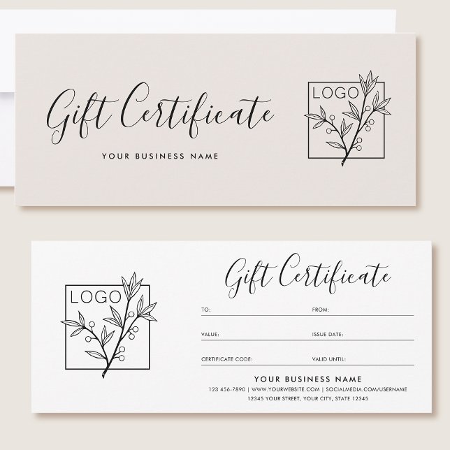 Gift Certificate Logo Script Minimalist Off-White (Creator Uploaded)