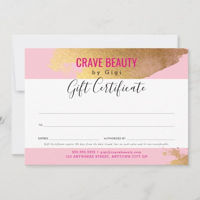 GIFT CERTIFICATE luxe minimalist glam gold pink (Front)