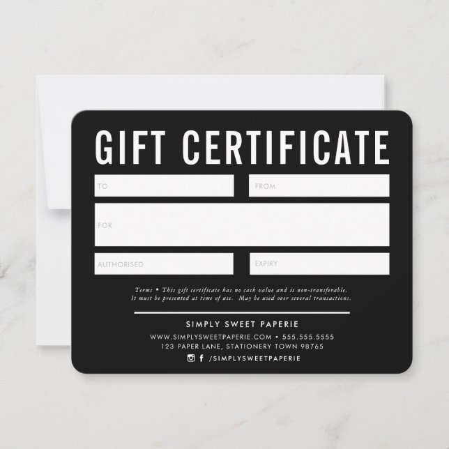 GIFT CERTIFICATE modern business black white (Front)