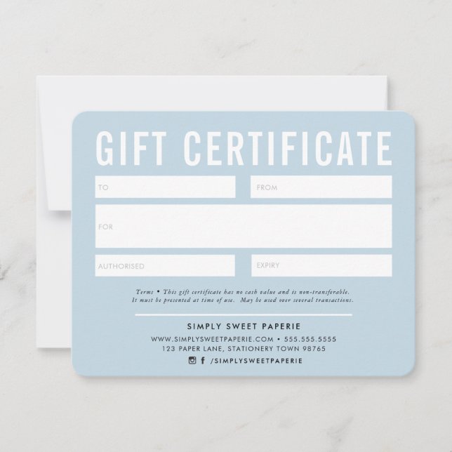 GIFT CERTIFICATE modern business pale blue (Front)
