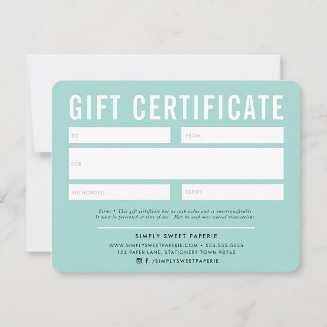GIFT CERTIFICATE modern business pastel mint (Front)