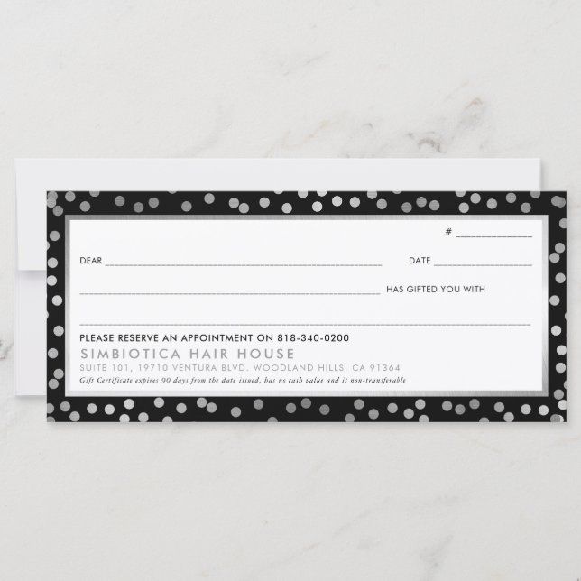 GIFT CERTIFICATE modern glam dots silver black (Front)
