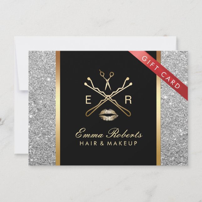 Gift Certificate Modern Silver Glitter Hair Makeup (Front)