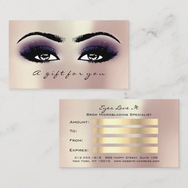 Gift Certificate Pink Rose Violet Lashes Makeup (Front/Back)