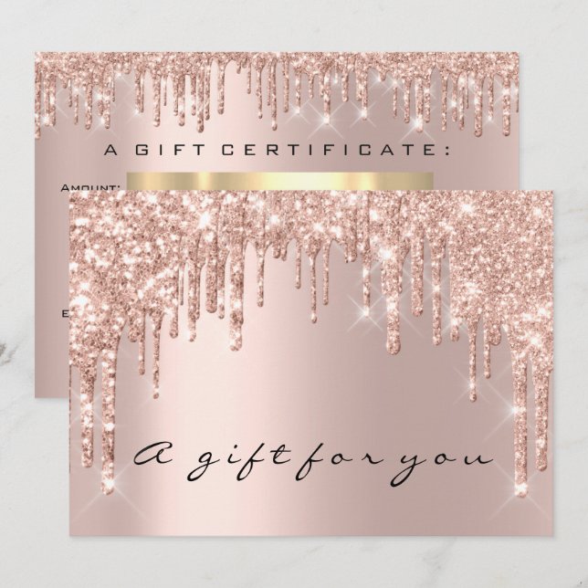 Gift Certificate Rose Gold Makeup Hair Nail Lashes Invitation (Front/Back)
