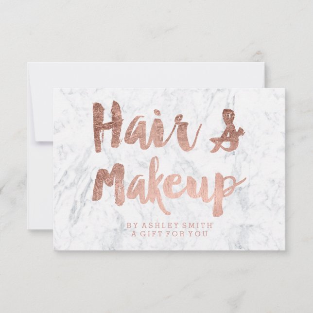 Gift certificate rose gold typography white marble (Front)