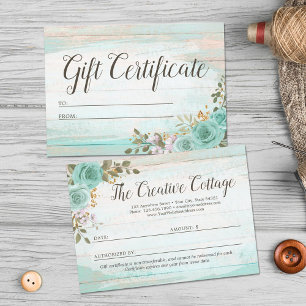 Gift Certificate Rustic Wood Shabby Floral Card