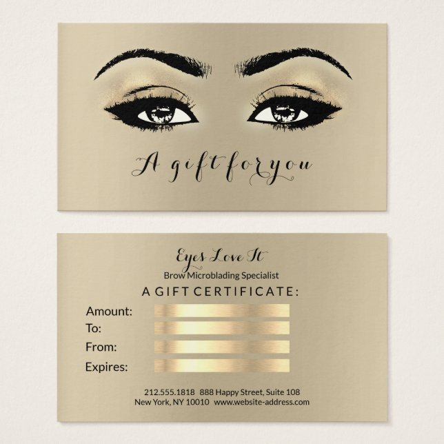 Gift Certificate Sepia Gold Lashes Makeup Artist (Front & Back)