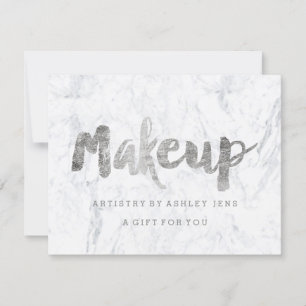 Gift certificate silver makeup script white marble