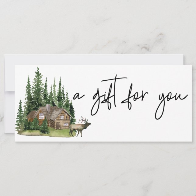 Gift Certificate Watercolor Cabin Forest Lodge Invitation (Front)