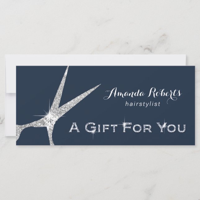 Gift Certificates Navy Silver Scissor Hair Salon (Front)