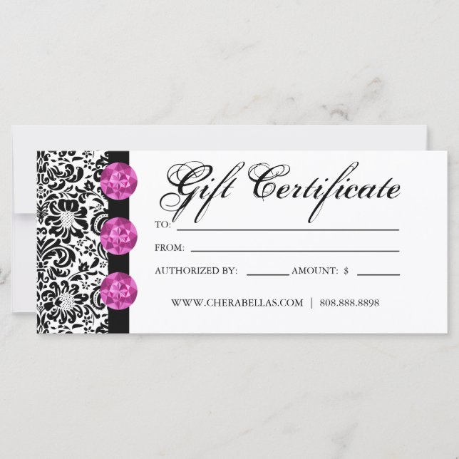 Gift Certificates Salon Spa Pink Damask Jewellery (Front)