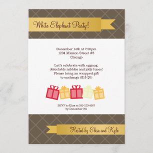 Gift exchange gold ribbon brown Christmas party Invitation